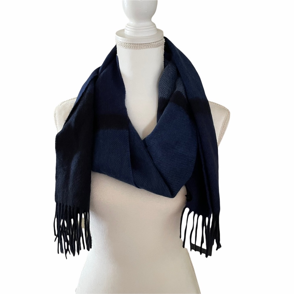 Nordstrom Cashmere Colorblock Fringe Scarf Blue NWOT